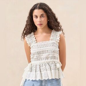 Loeffler Randal Amity Cream Floral Apron Top